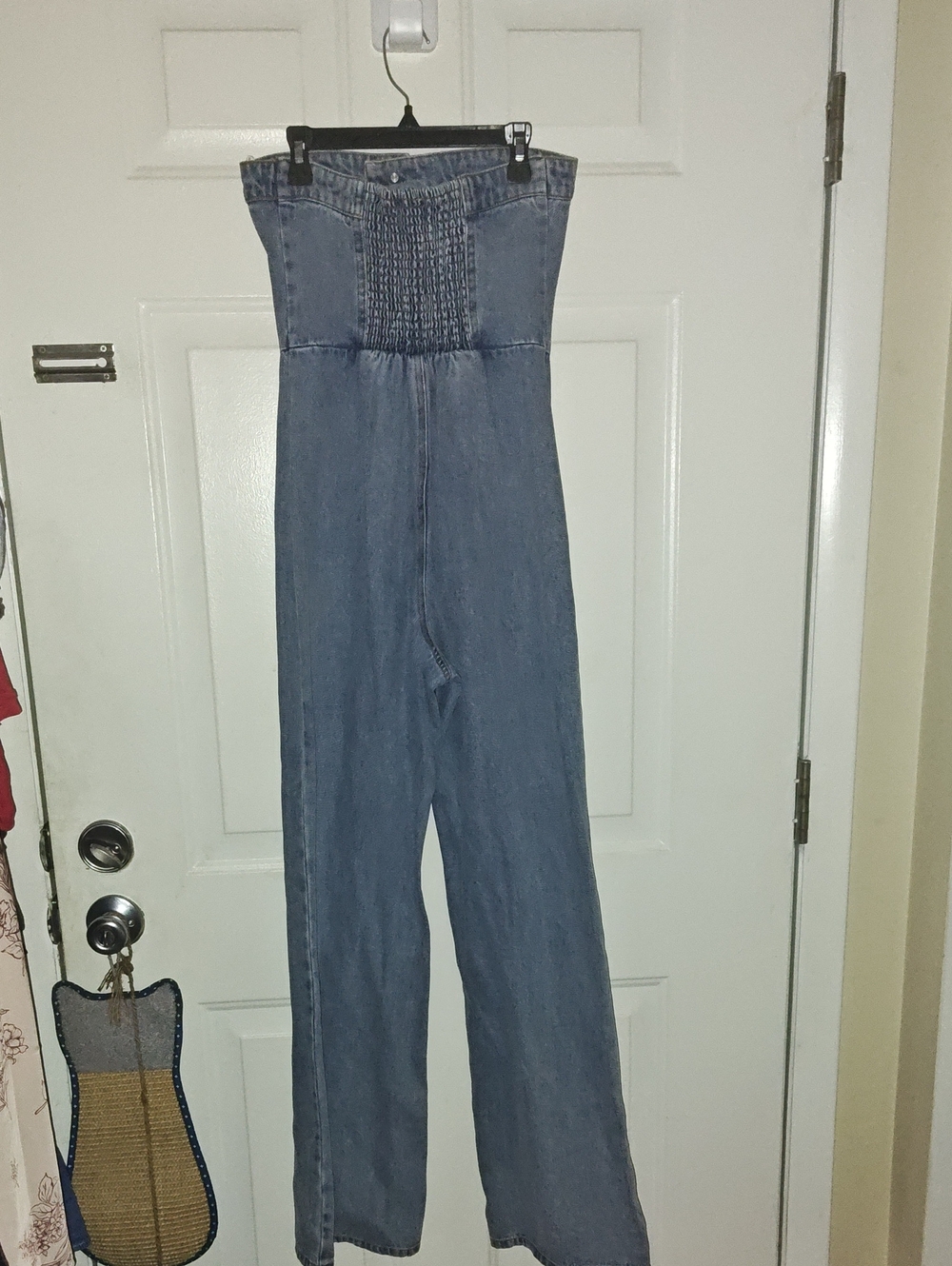 Forever 21 Strapless Smocked Denim Jumpsuit - Medium Blue